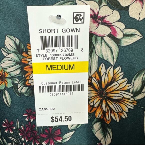 INC Floral Lace Trim Chemise Gown Forest Flowers Green Size Med NWT - Picture 7 of 10